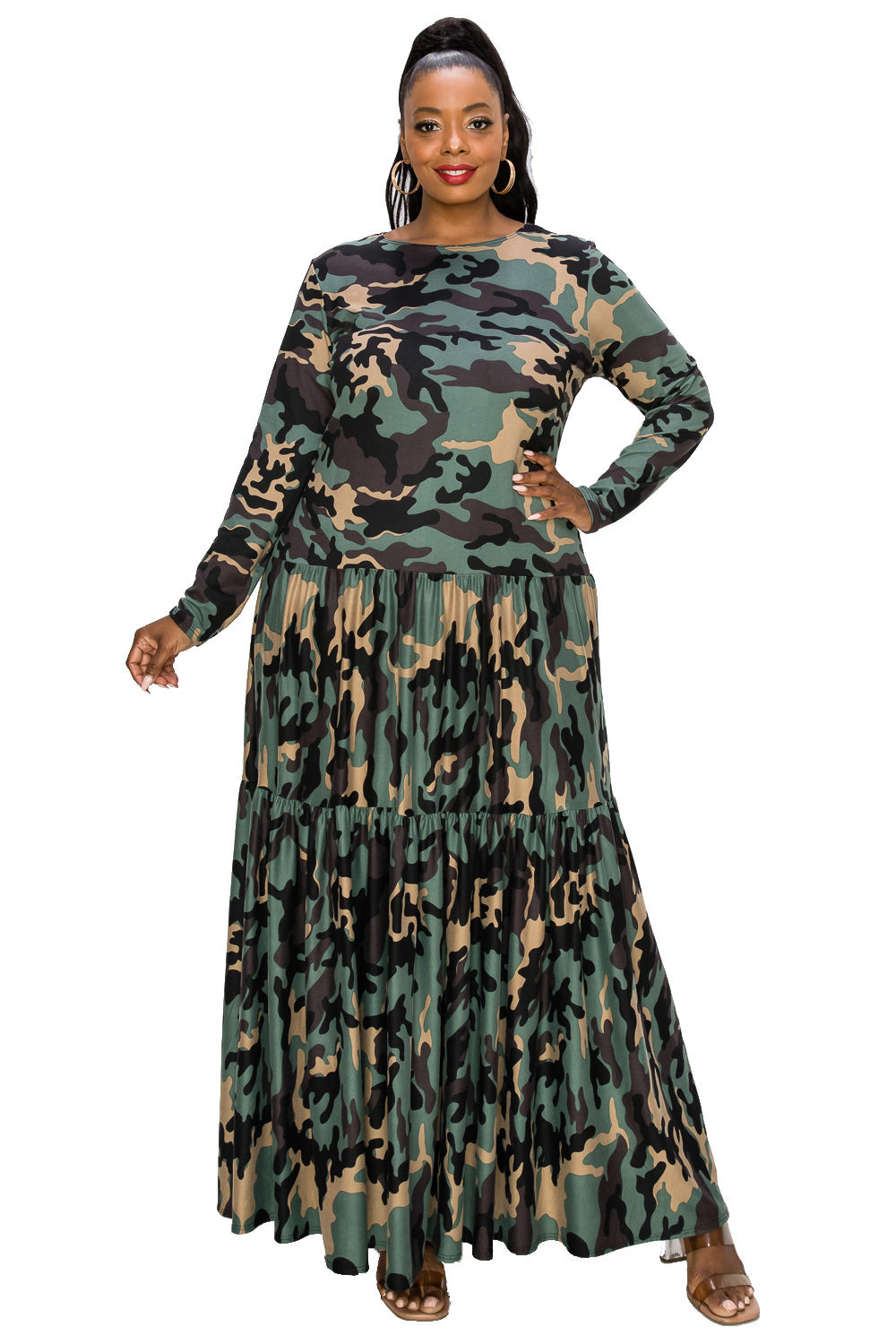 New PLUS SIZE Women USA SOFT OLIVE GREEN CAMO CAMOUFLAGE POCKETS DRESS 1X  2X