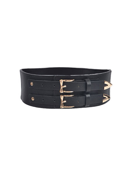 Black Double Buckle Stretch Waist Belt