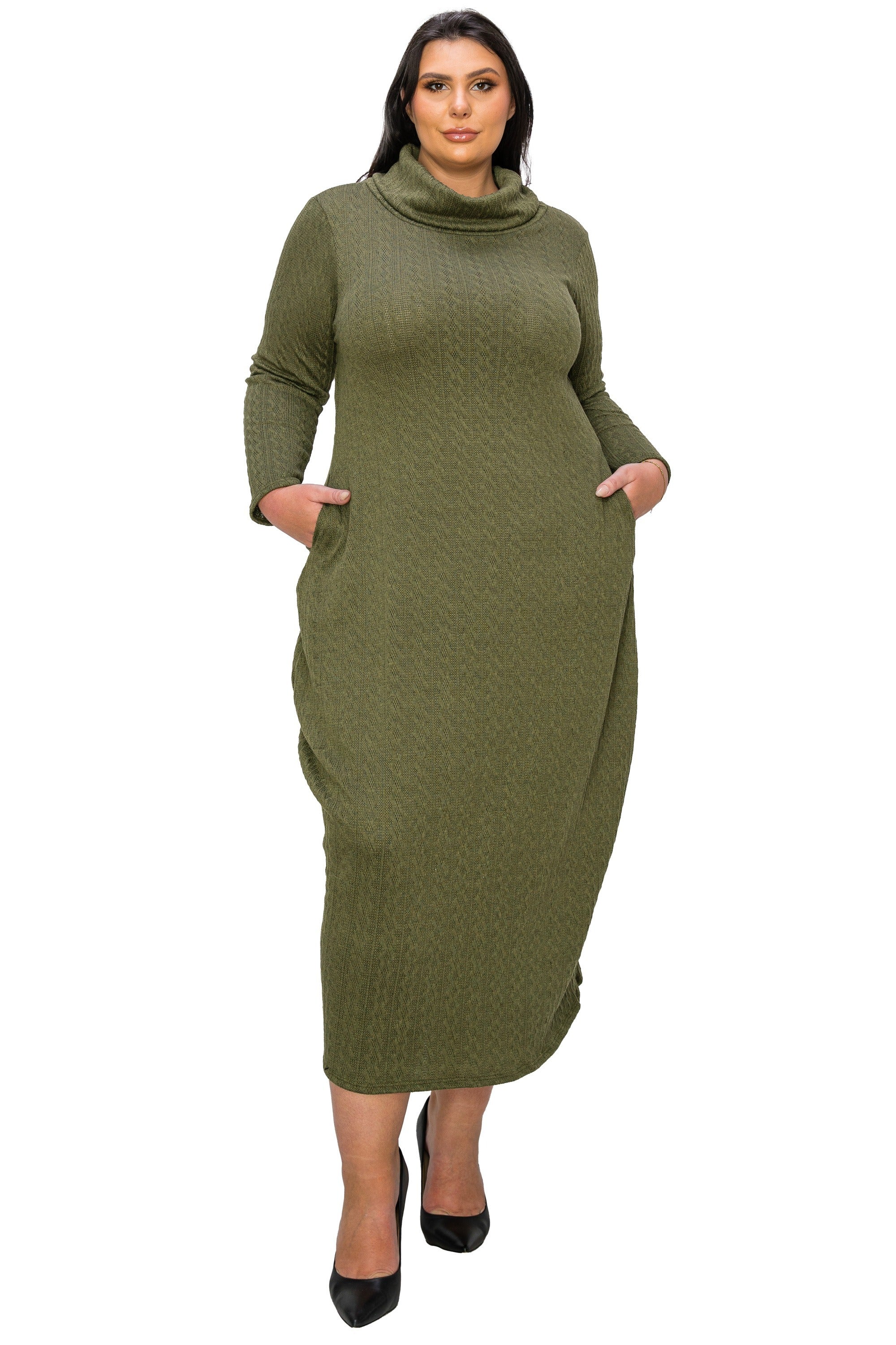 Plus Size Lana Cowl Turtle Neck Pocket Sweater Dress L I V D