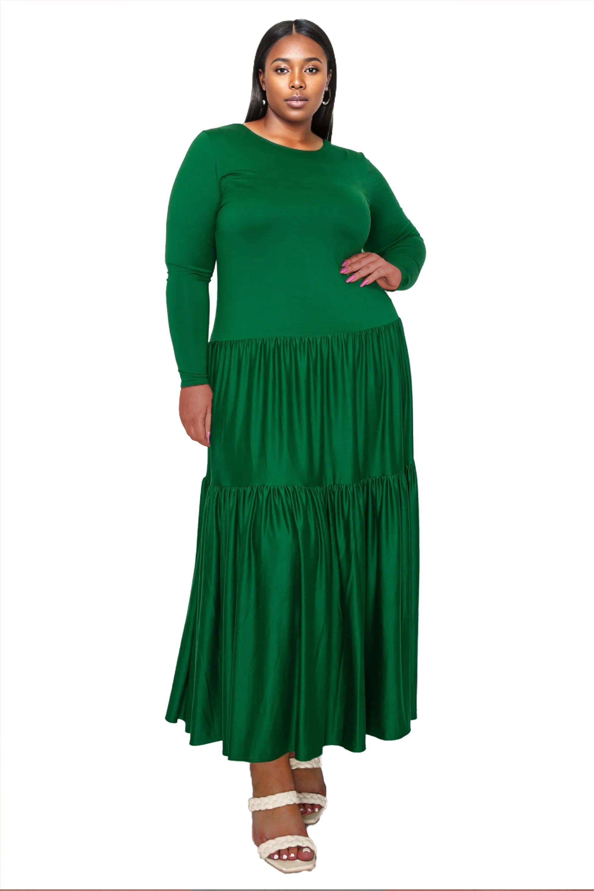 Plus Size Tiered Maxi Dress With Long Sleeves | LIVD Apparel – L I V D