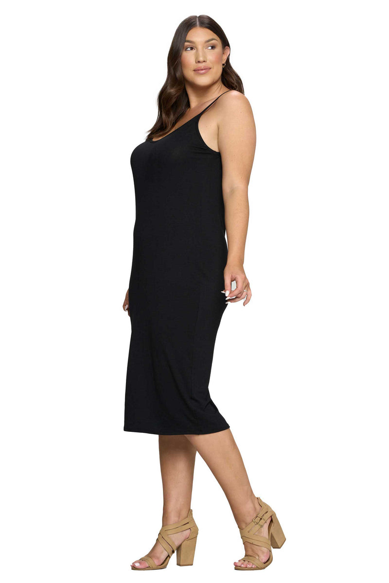 livd plus size boutique spaghetti strap midi dress in black