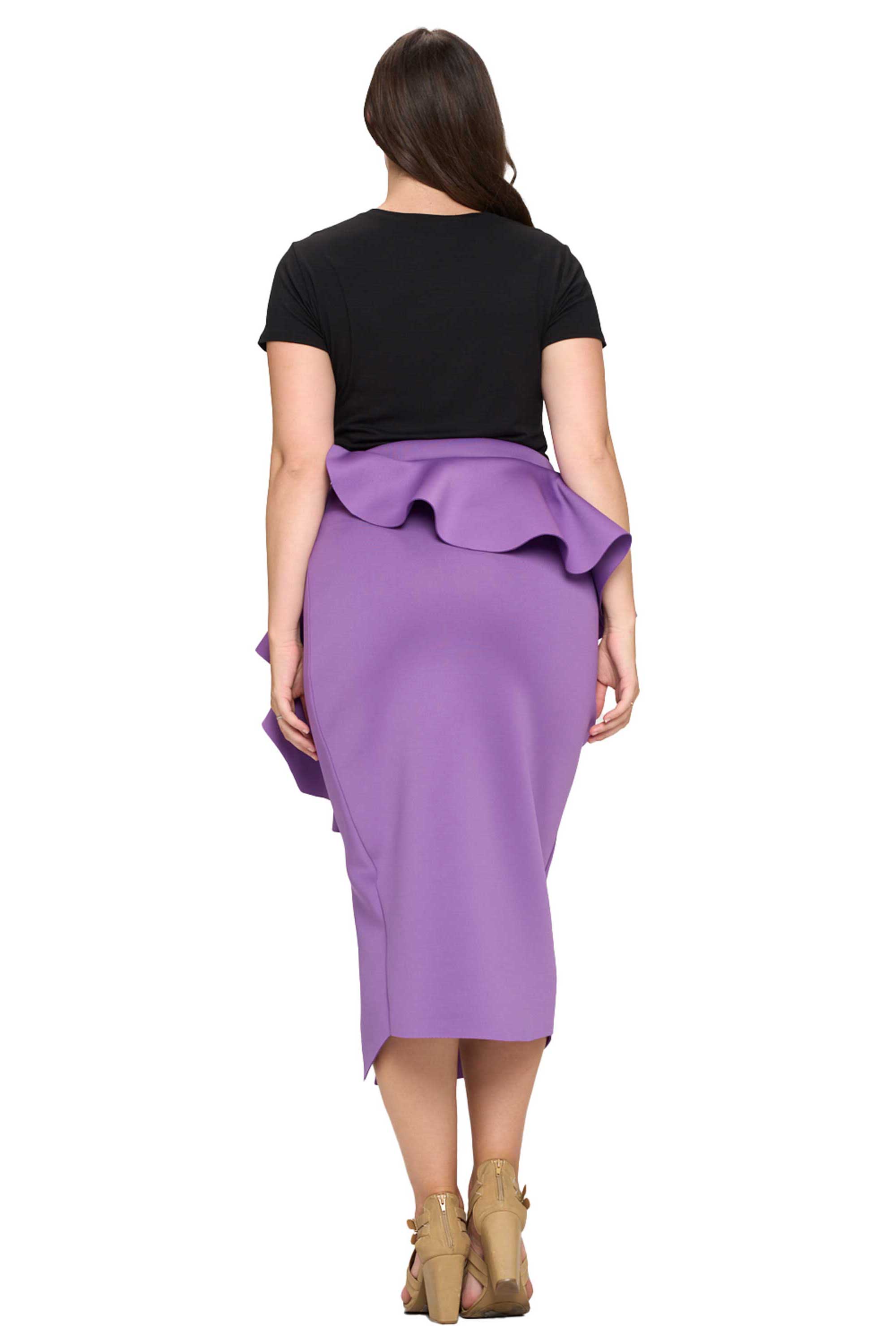 L I V D Ruffle Peplum Midi Skirt Orchid