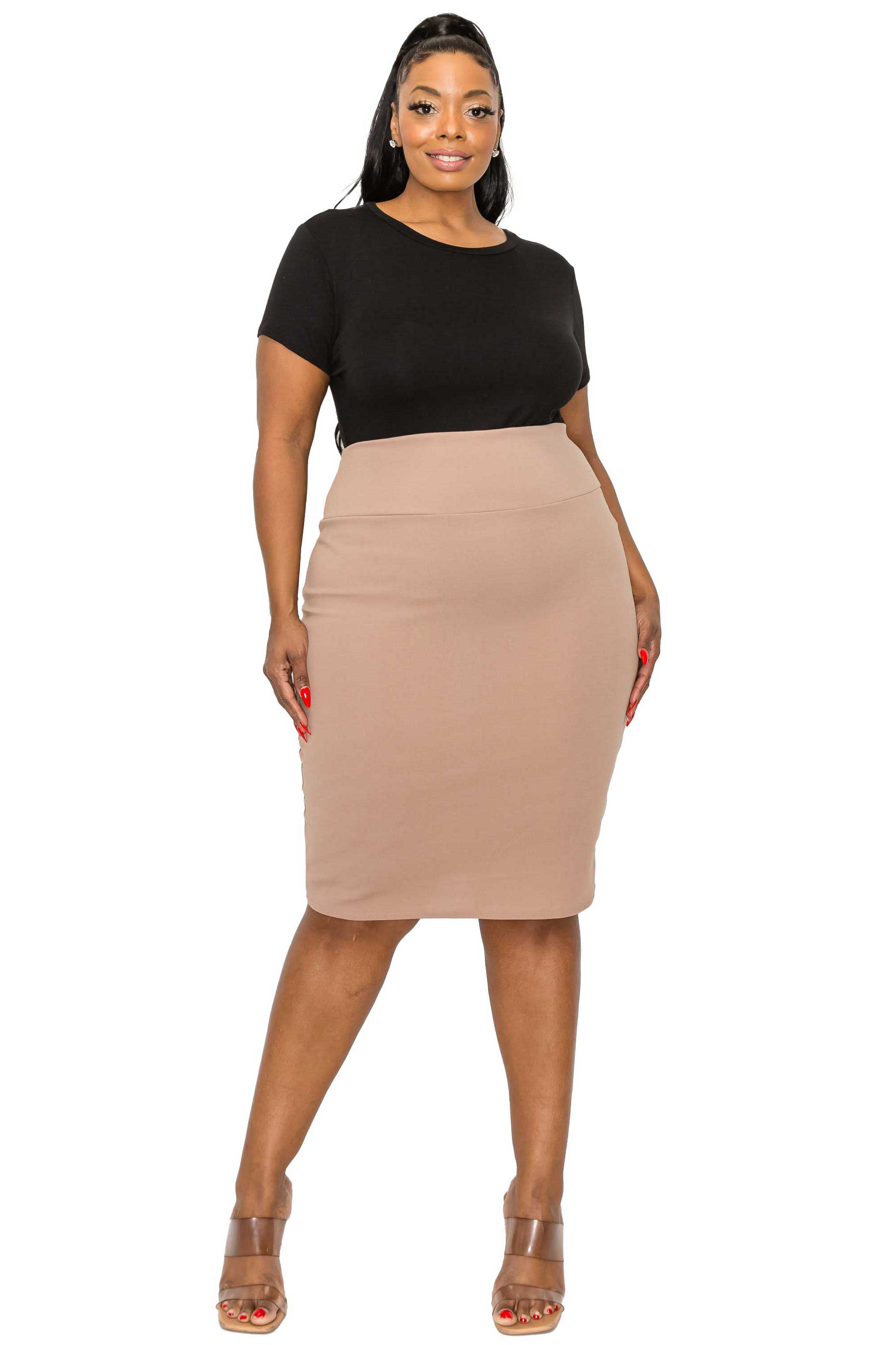 L I V D Plus Size Molly Pencil Skirt Navy