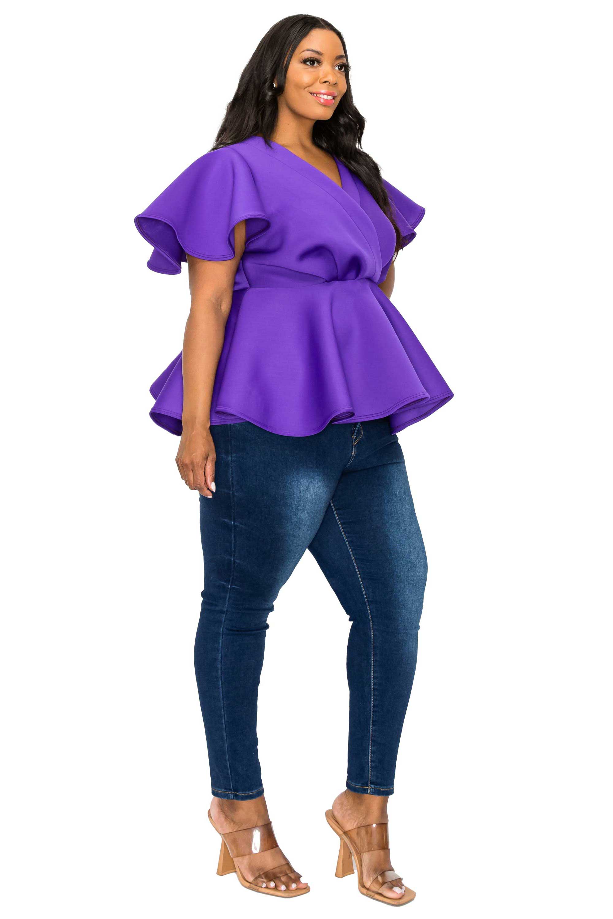 L I V D Plus Size Siobhan Neoprene Peplum Top White