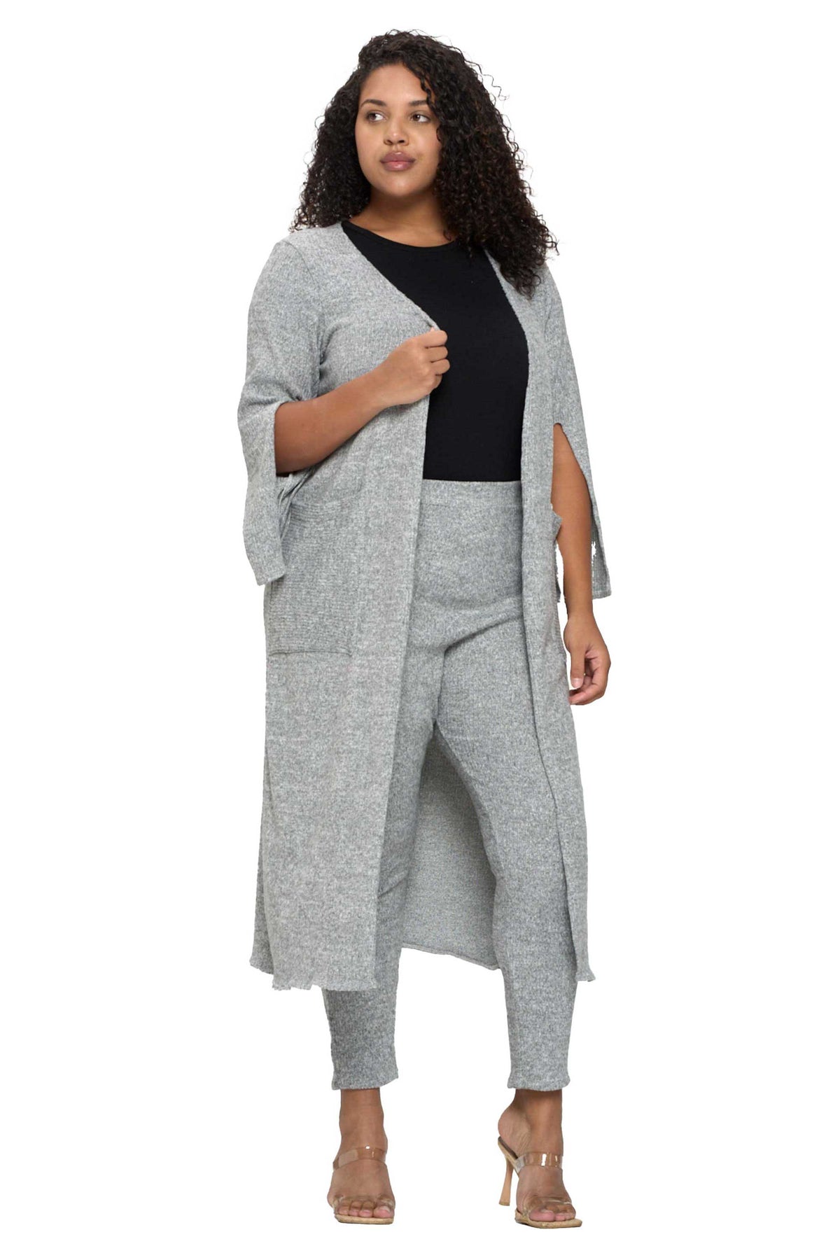 Split Sleeve Cardigan and Pants Set - L I V D