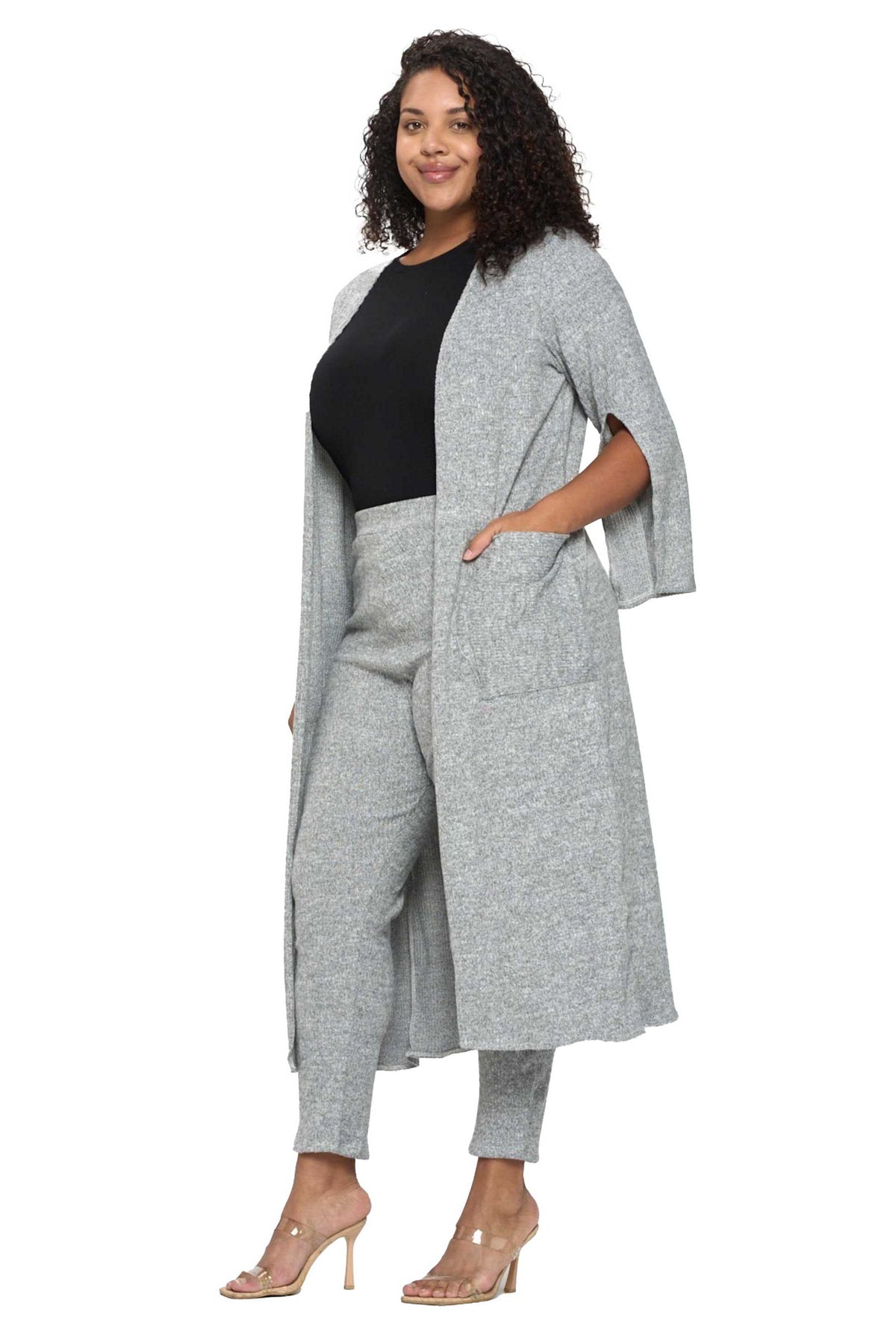 Split Sleeve Cardigan and Pants Set - L I V D