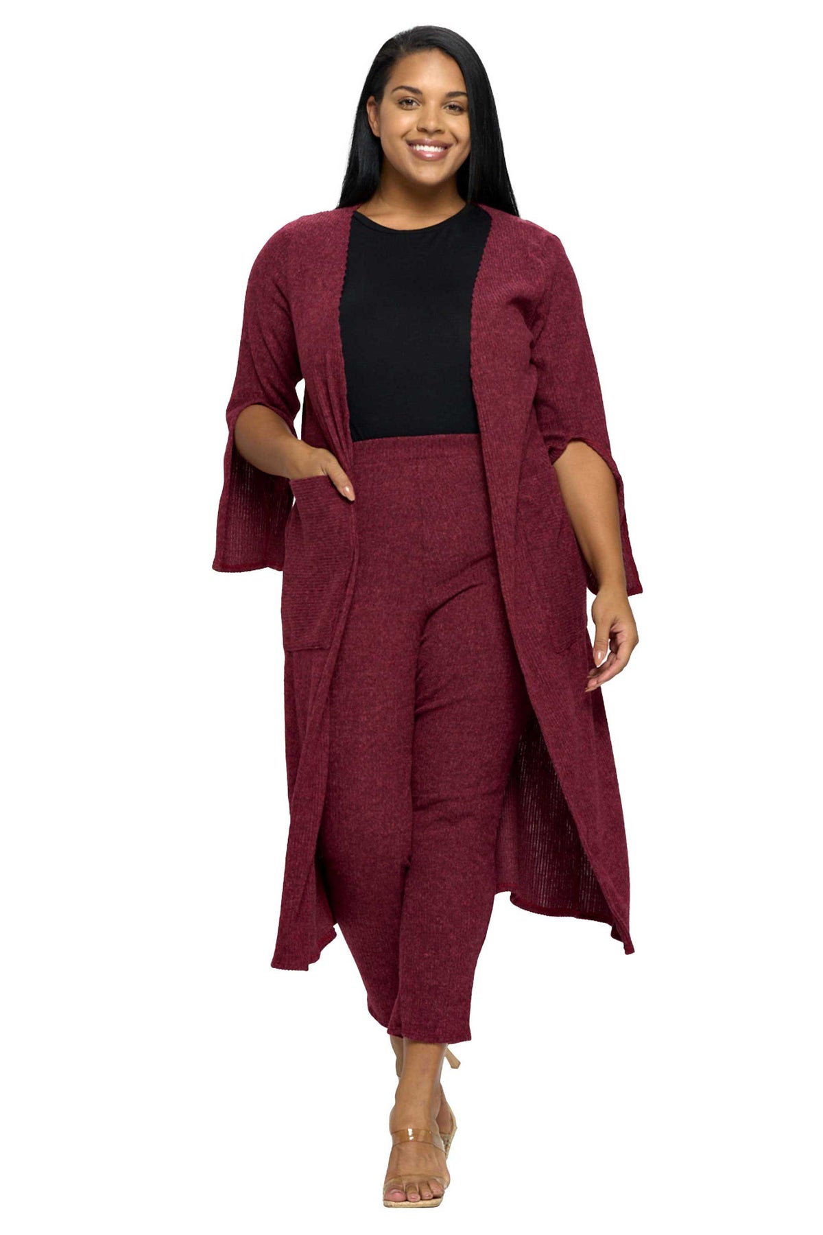 Split Sleeve Cardigan and Pants Set - L I V D