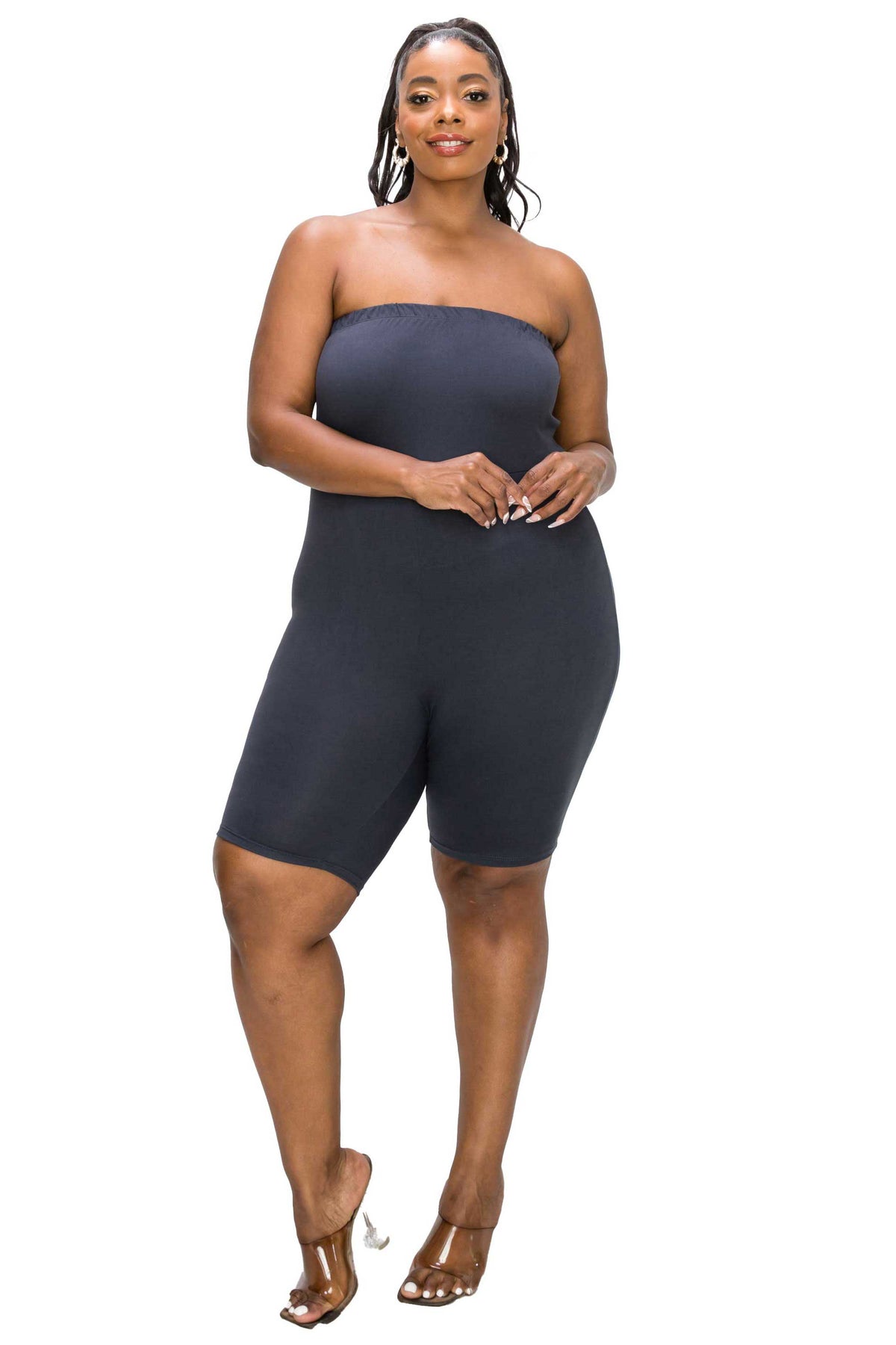 livd L I V D women's plus size boutique bodycon rompear in dark grey black