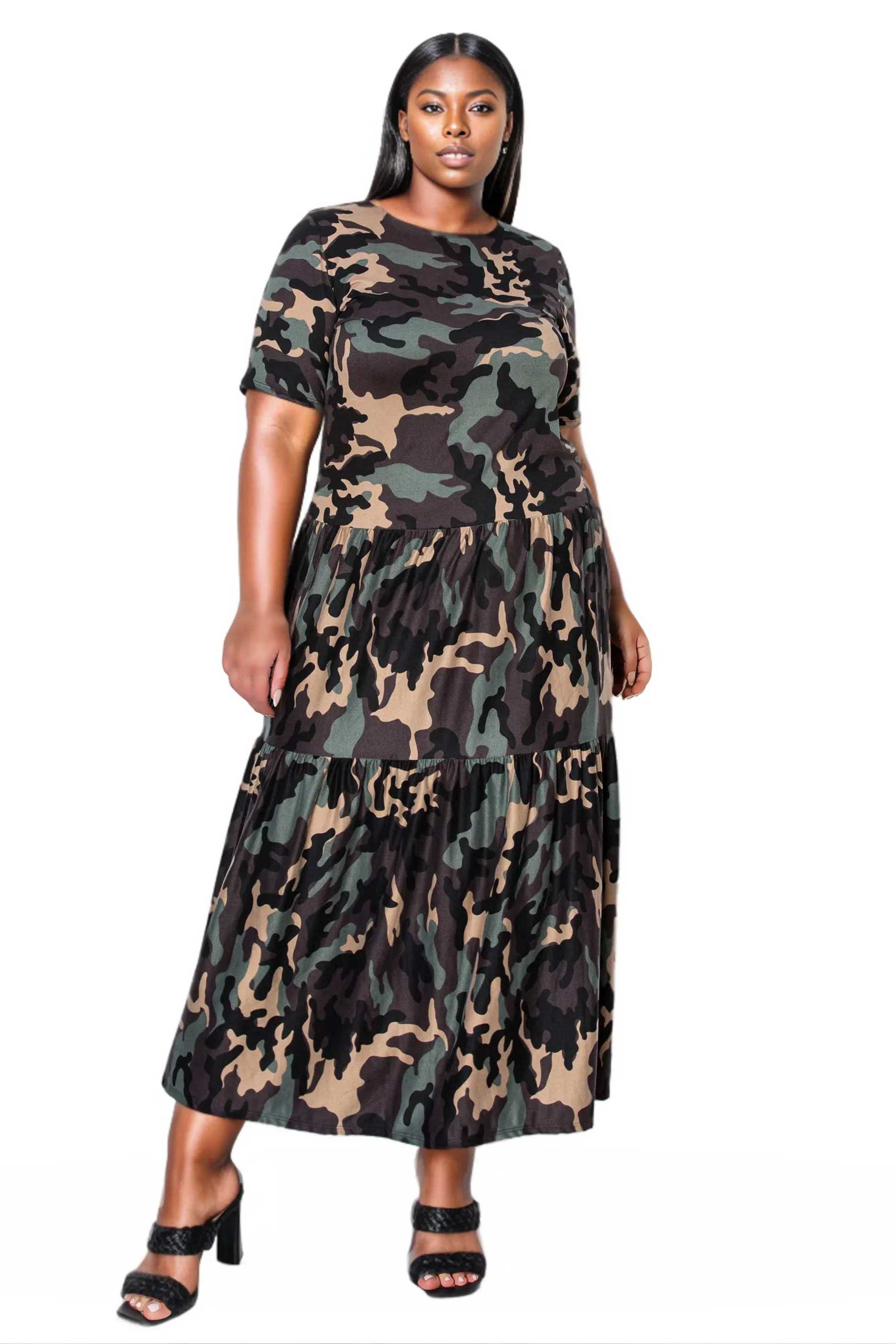 Plus Size Remi Camo Tiered Maxi Dress L I V D