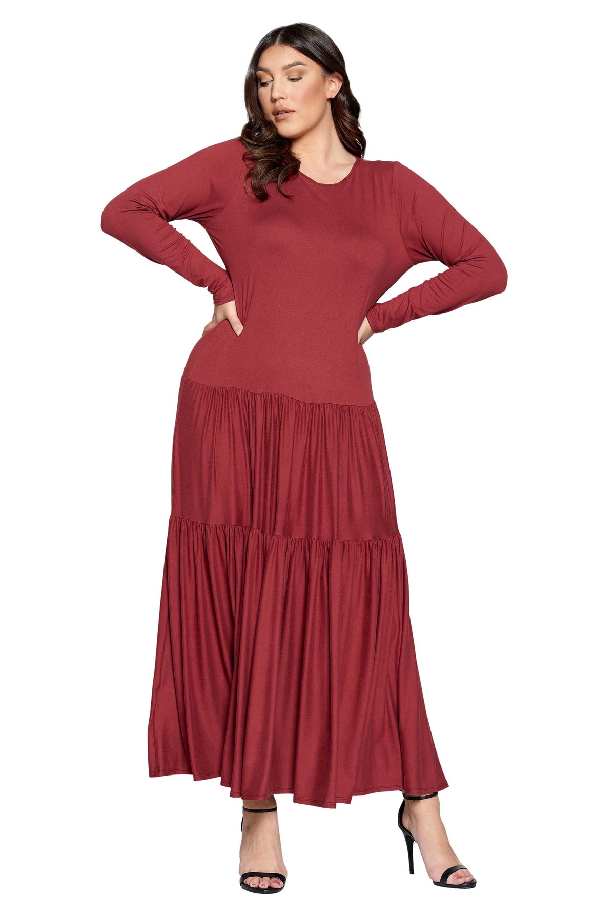 Tiered Maxi Dress with Long Sleeves