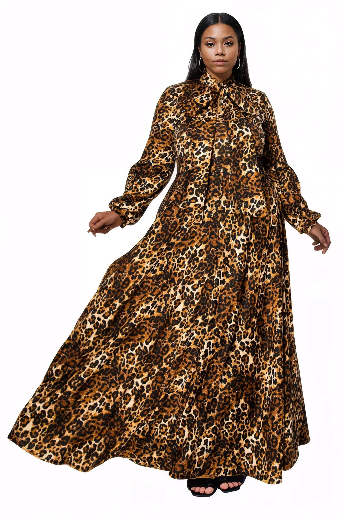 Luciana Leopard Print Pocket Maxi Dress