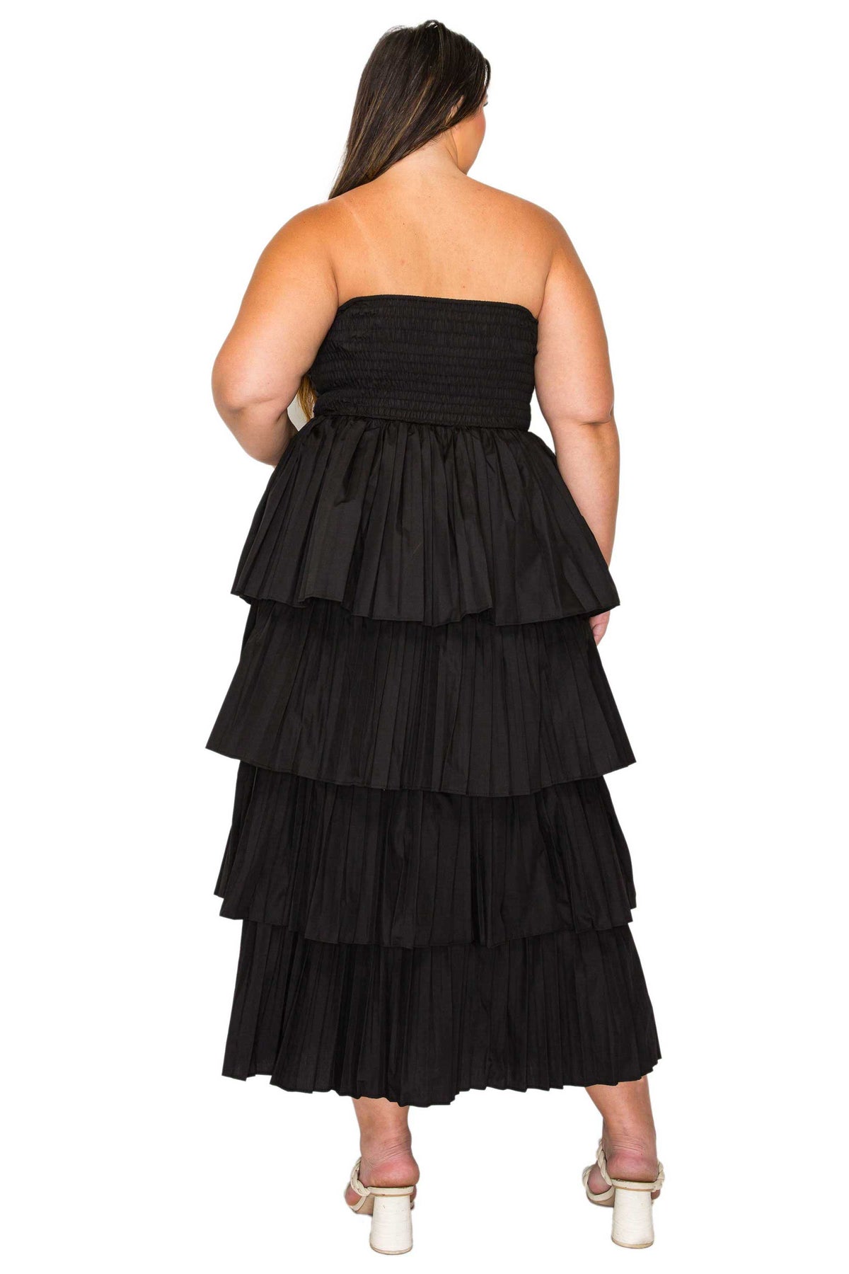 Eleni Strapless Pleated Tiered Dress