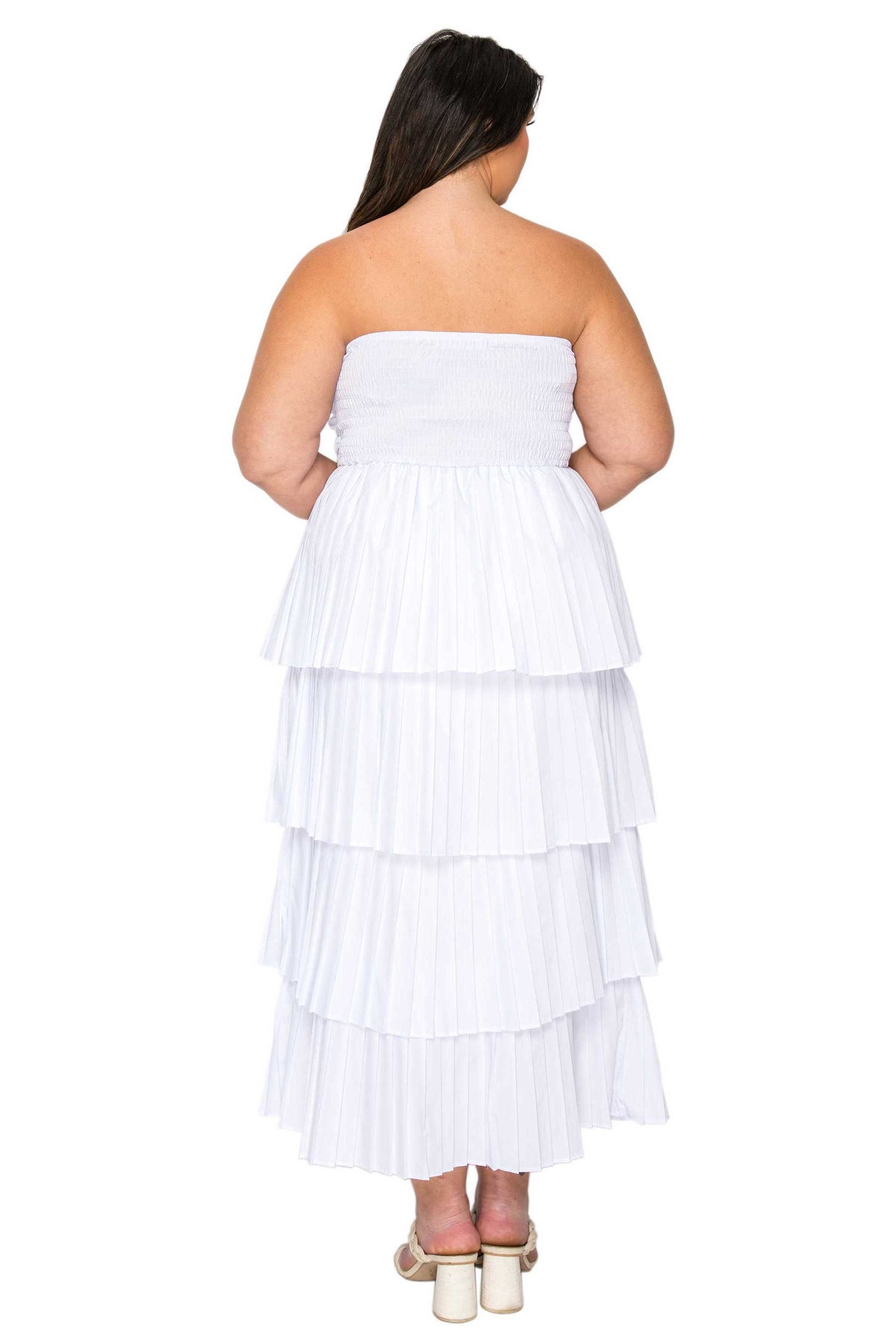 Eleni Strapless Pleated Tiered Dress