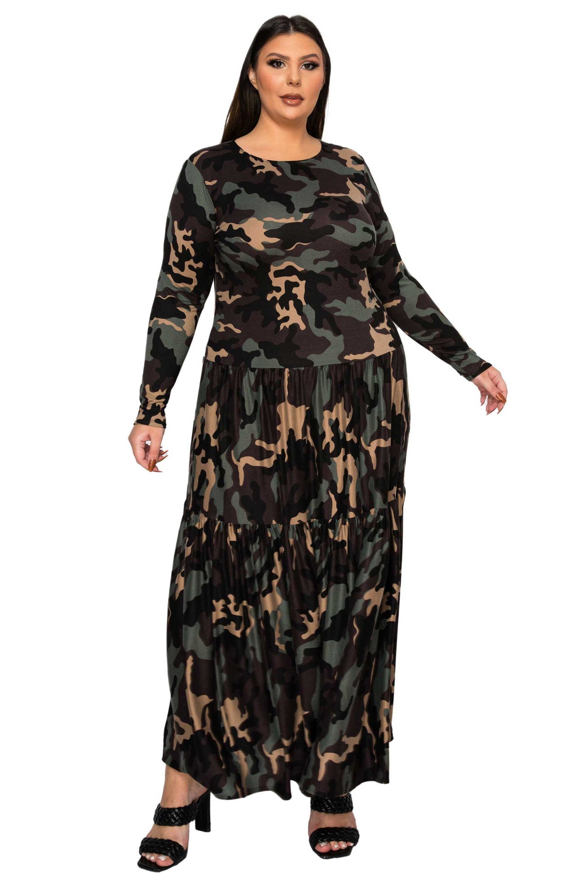 Silvestra Camo Tiered Maxi Dress