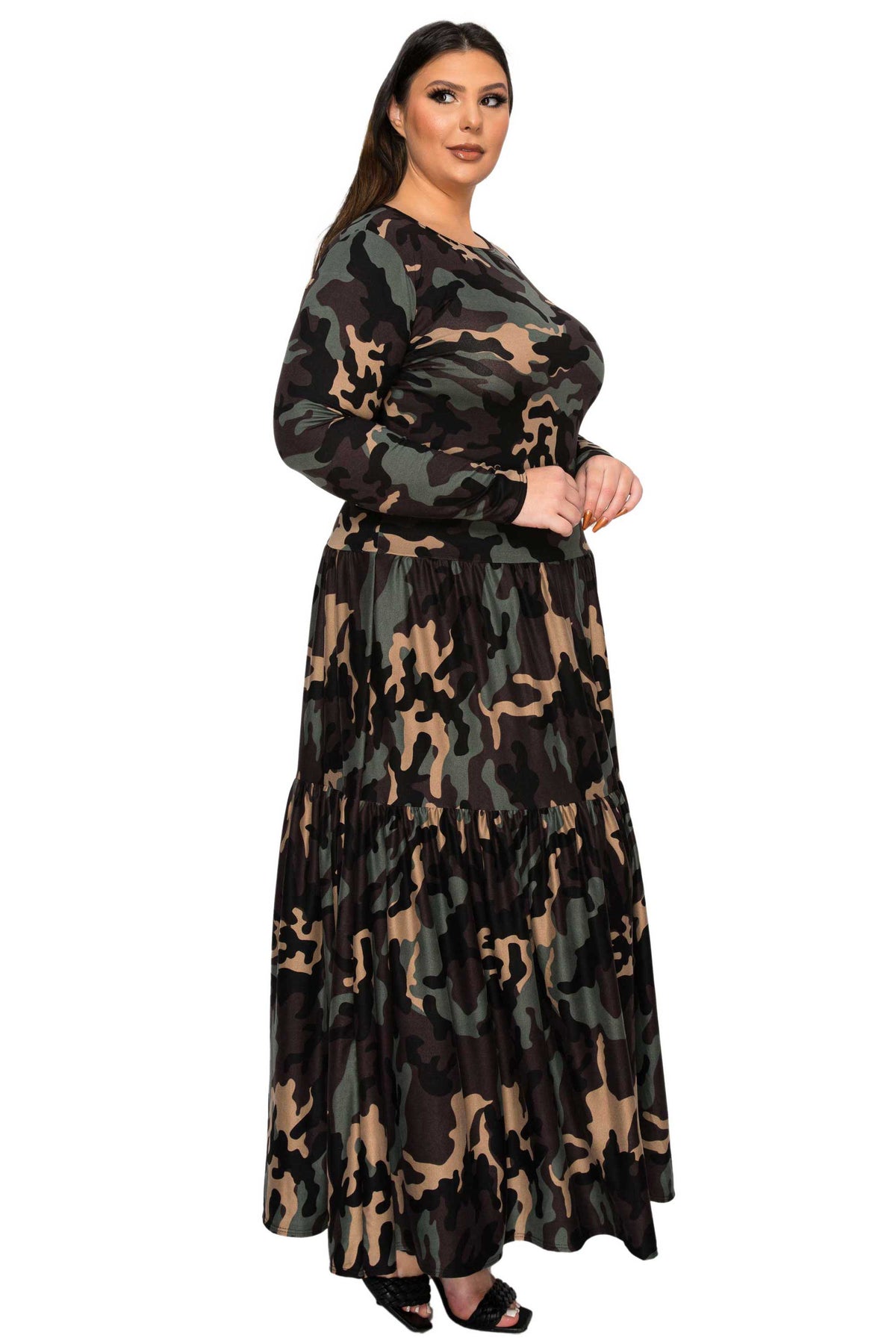 Silvestra Camo Tiered Maxi Dress