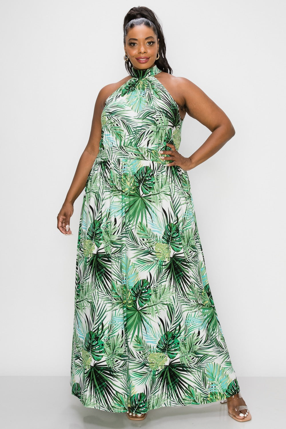 Tropical halter hot sale maxi dress