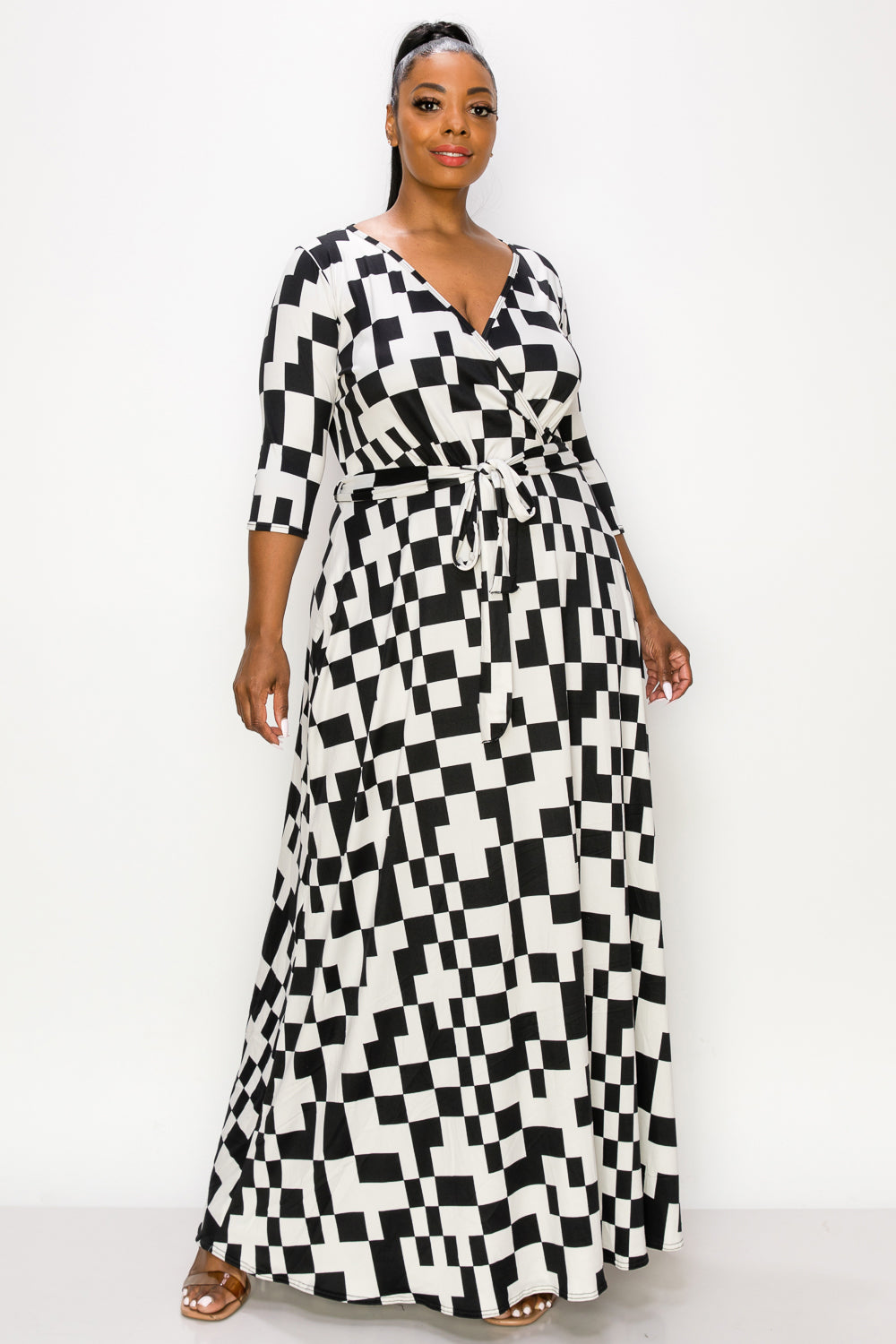 Giovanna Geometric Print Belted Wrap Dress - L I V D