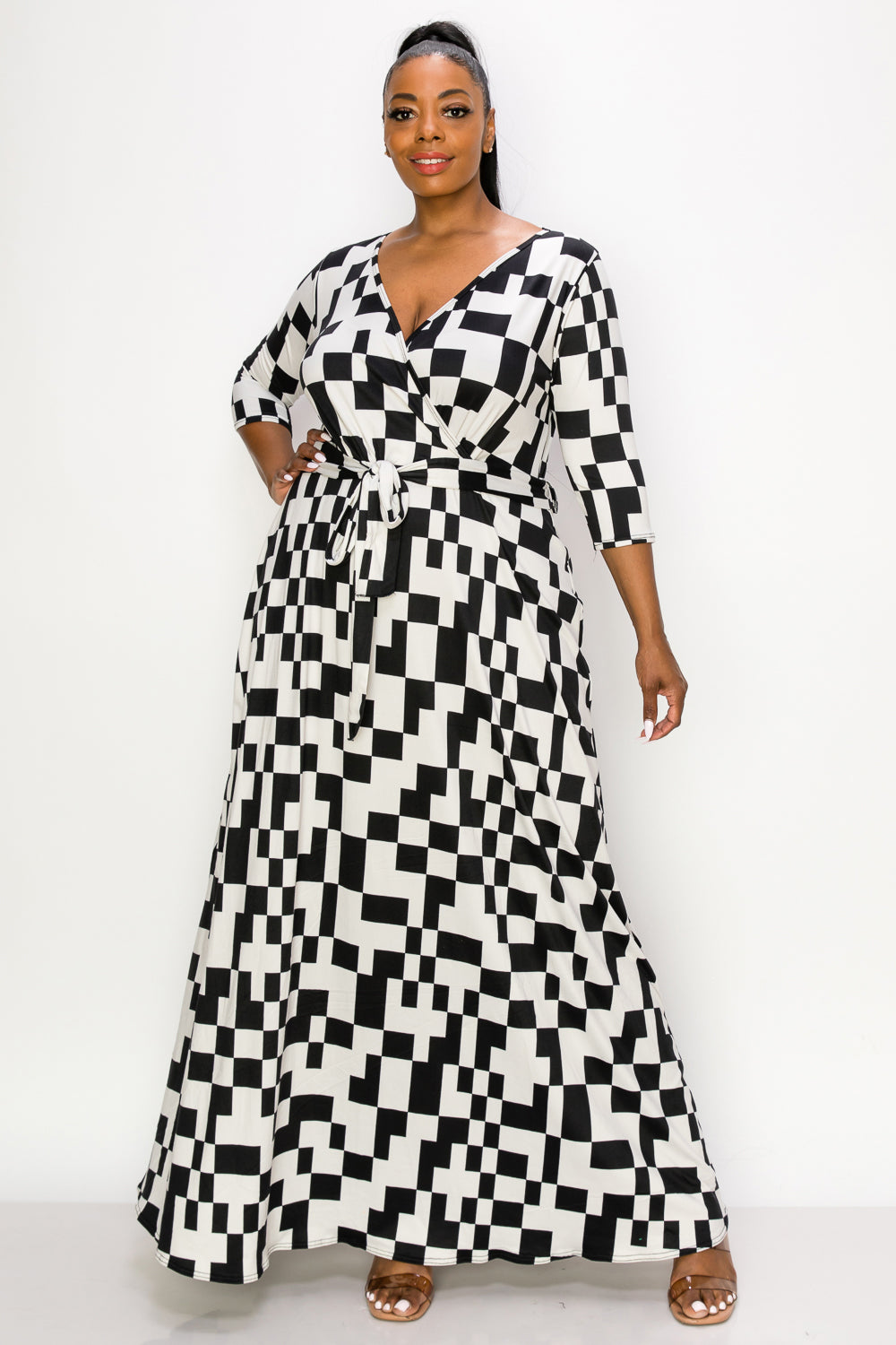 Giovanna Geometric Print Belted Wrap Dress - L I V D