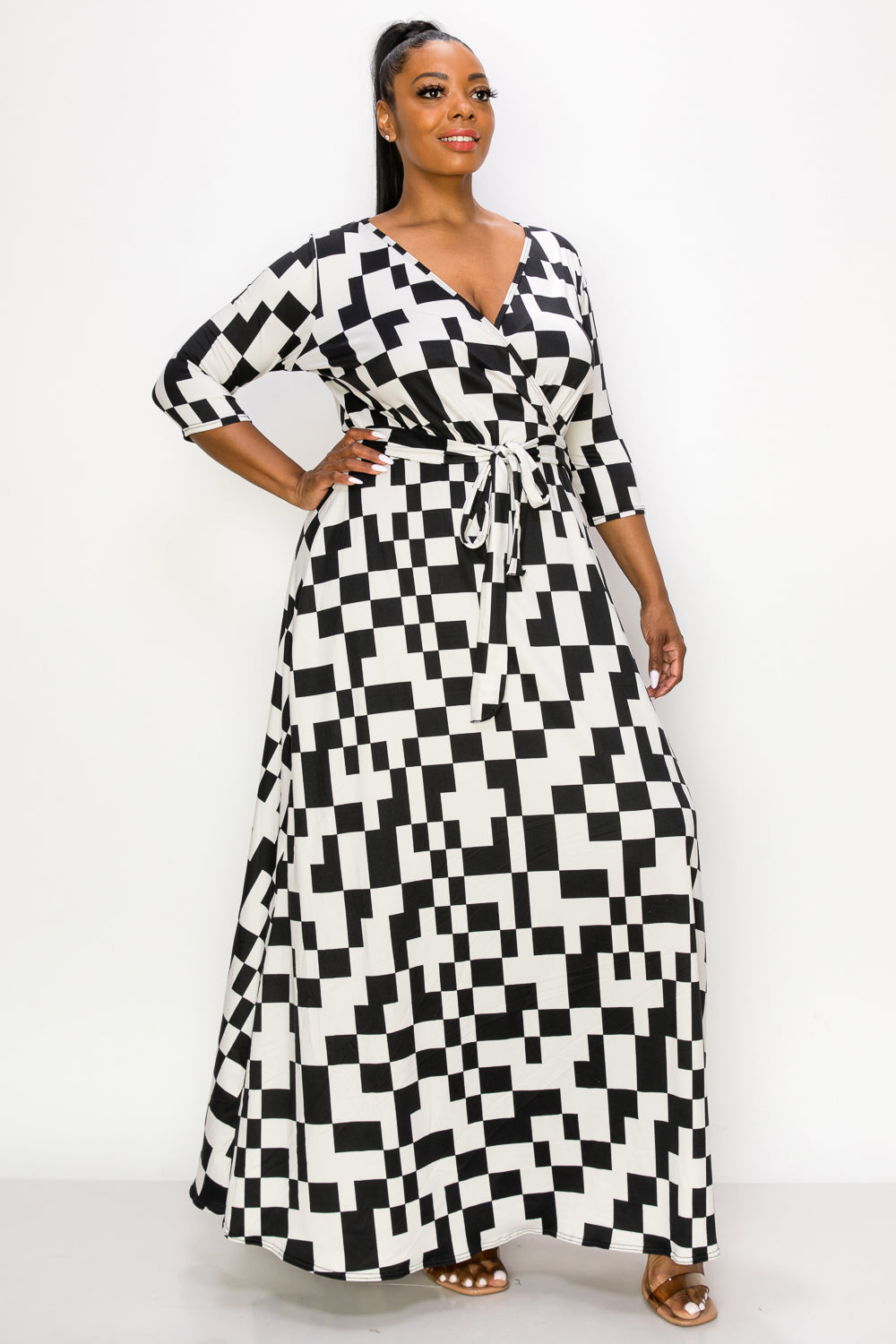 Giovanna Geometric Print Belted Wrap Dress - L I V D